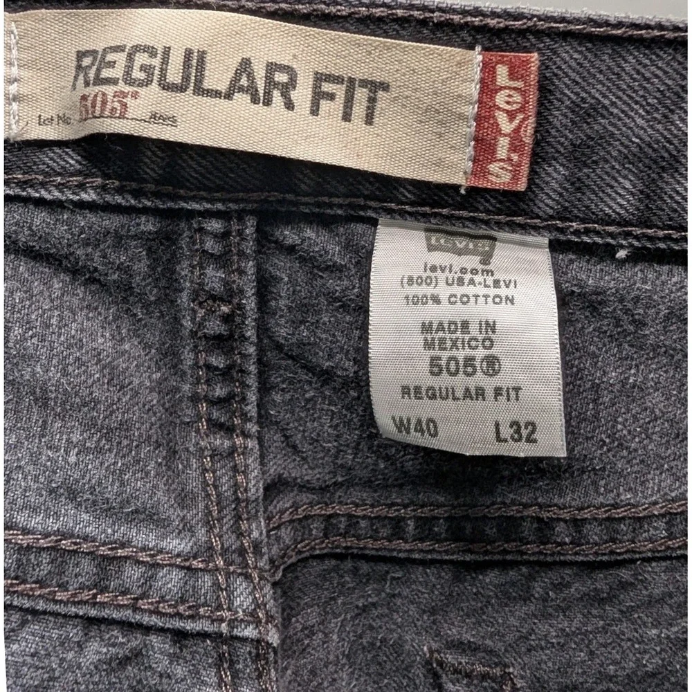 Levi's 505 Jeans Black Regular Fit Straight Leg Denim - 40x32